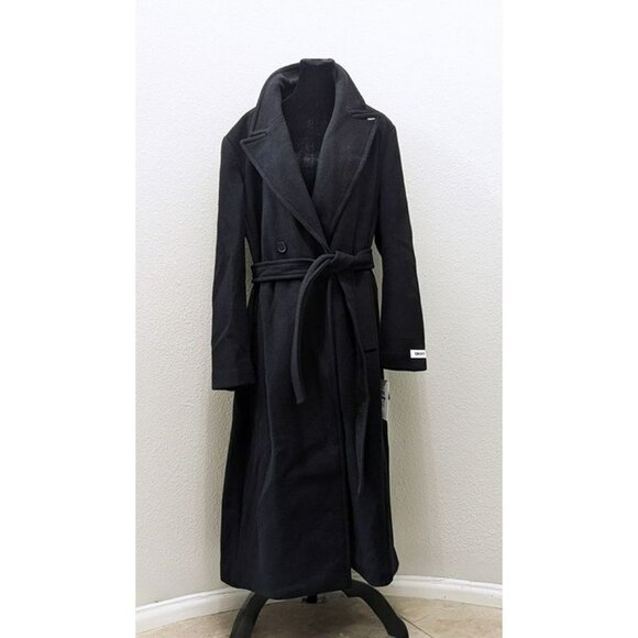 DKNY Women's Black Notched Collar Double Breasted Wrap Coat Size XL (MSRP $350) - Picture 3 of 8